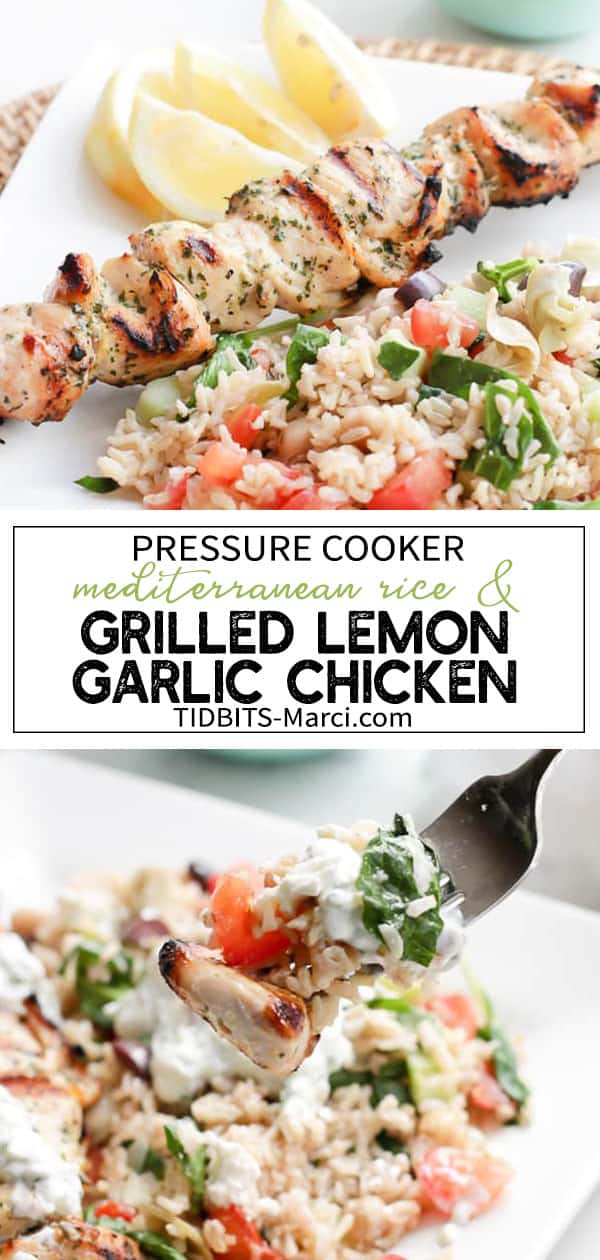 Pressure Cooker Mediterranean Rice and Grilled Lemon Garlic Chicken
