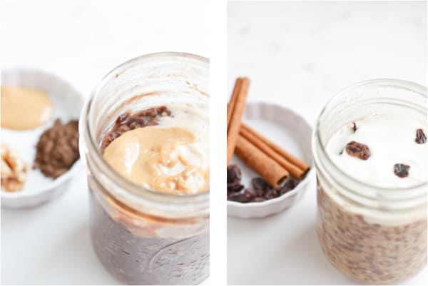 Side by side photos of flavored overnight oats