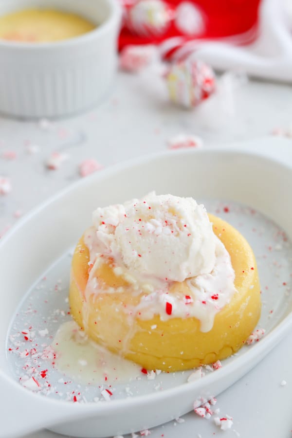 Pressure Cooker Peppermint Lava Cake in a white serving dish