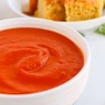 Close up of a bowl of tomato soup