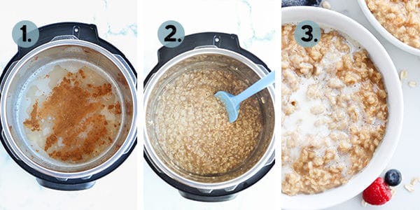 Step by step collage of how to make oatmeal in an instant pot
