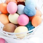 Basket of naturally dyed hardboiled eggs made in Instant Pot Pressure Cooker