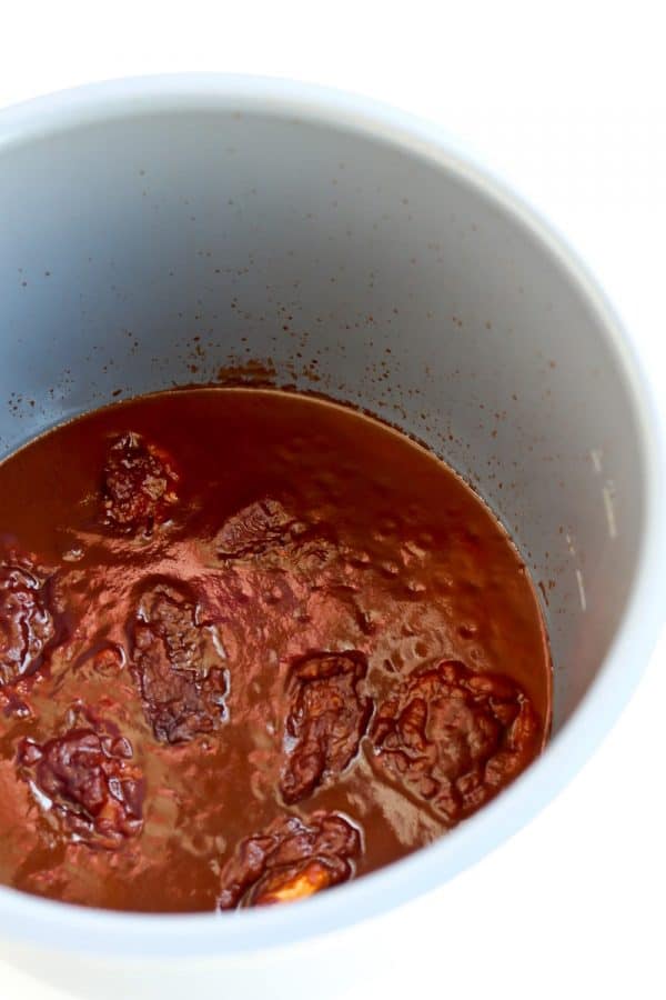Instant Pot Peach Chipotle BBQ Sauce in a pot