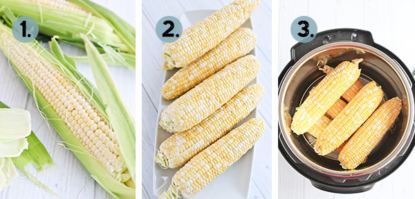collage of how to cook corn on the cob in the instant pot