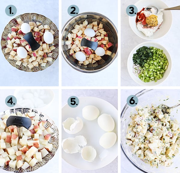 collage of steps for making potato salad