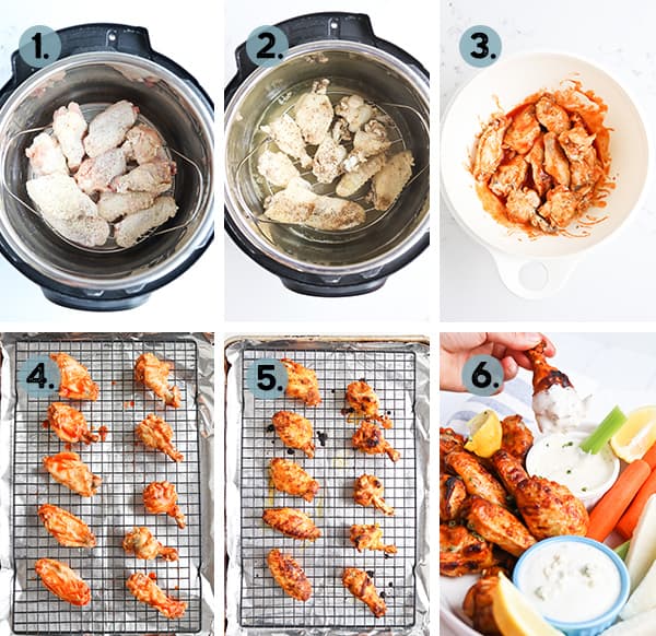 Step by step collage of how to make chicken wings in the instant pot