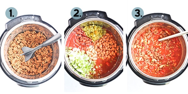 Step by step collage of how to make chili in an instant pot