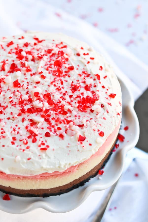 peppermint cheesecake on a white plate