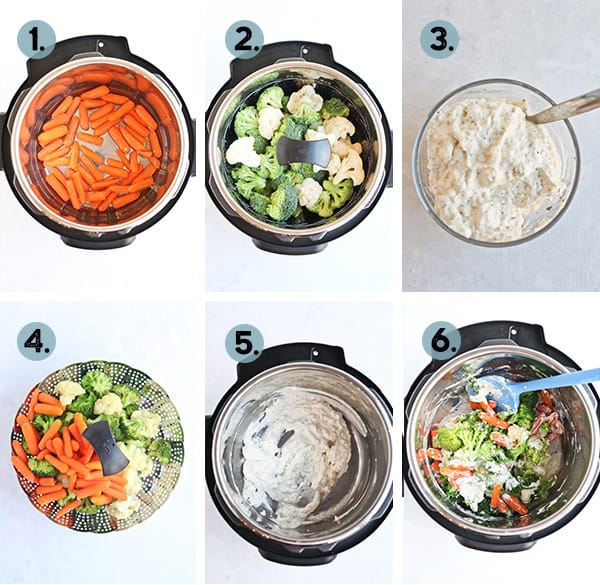 Step by Step collage on how to make cheesy vegetable medley