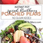 Green salad with poached pears on top