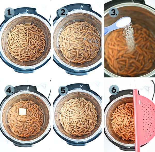 collage of how to cook pasta in the pressure cooker - TIDBITS Marci