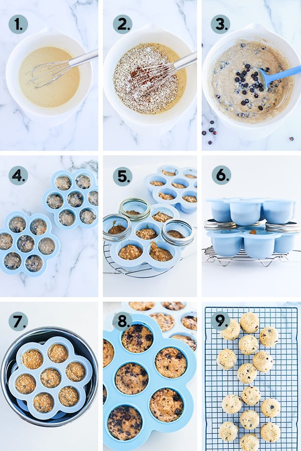 step by step collage of how to make blueberry oatmeal muffins in the instant pot
