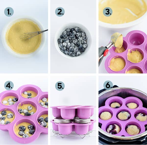 step by step collage of how to make mini breakfast cakes