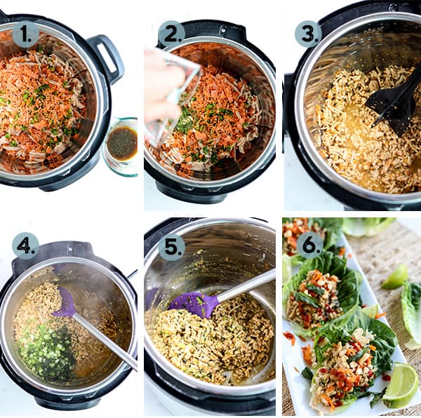 step by step collage of how to make Instant Pot Asian Chicken Lettuce Wraps