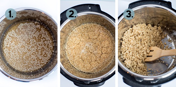 step by step collage of how to make instant pot quinoa