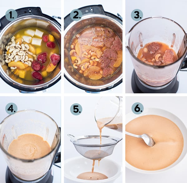 step by step collage of how to make fruit soup in the instant Pot