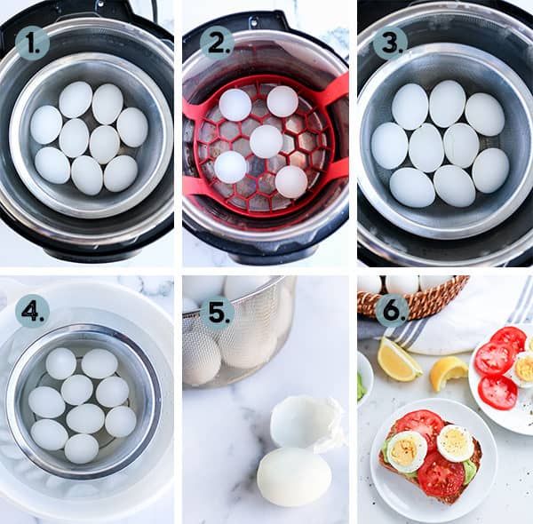 Step by step collage of how to make instant pot hard boiled eggs