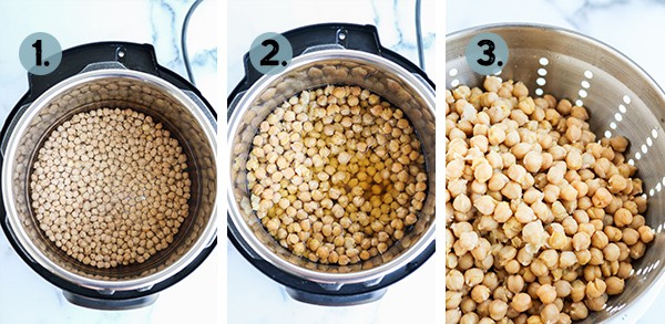 Step by step collage of how to make chickpeas in the instant pot pressure cooker