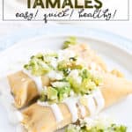 Instant Pot Tamales on a plate with green salsa and sour cream