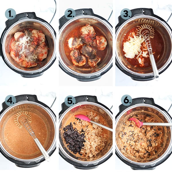 step by step collage of how to make Instant Pot Healthy Crack Chicken