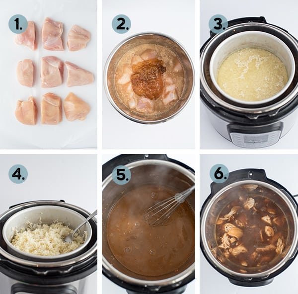 step by step collage of how to make instant pot orange chicken