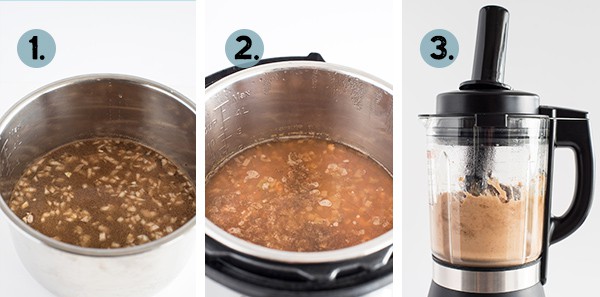 step by step collage of how to make instant pot refried beans in the pressure cooker