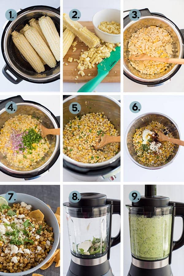 step by step collage on how to make Mexican Street Corn Salad in the Instant Pot