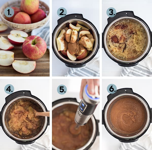 step by step collage of how to make apple sauce in the instant pot