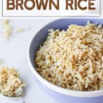 Instant Pot Brown Rice in a purple bowl