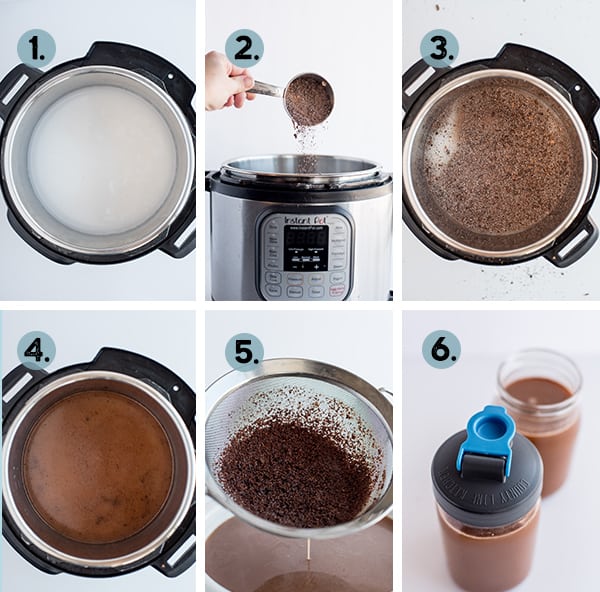 step by step collage of how to make crio bru in the instant pot