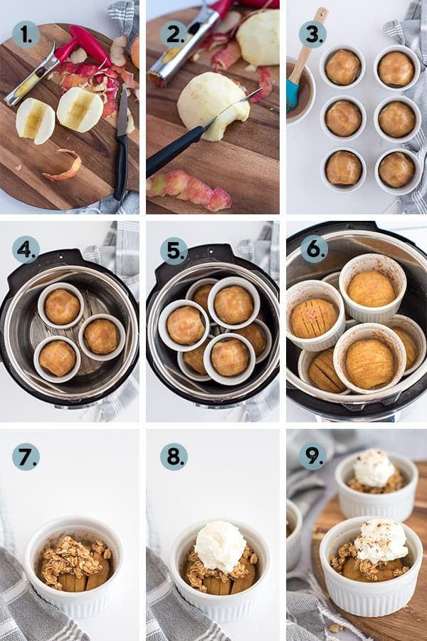 step by step collage for how to make instant pot hasselback apples