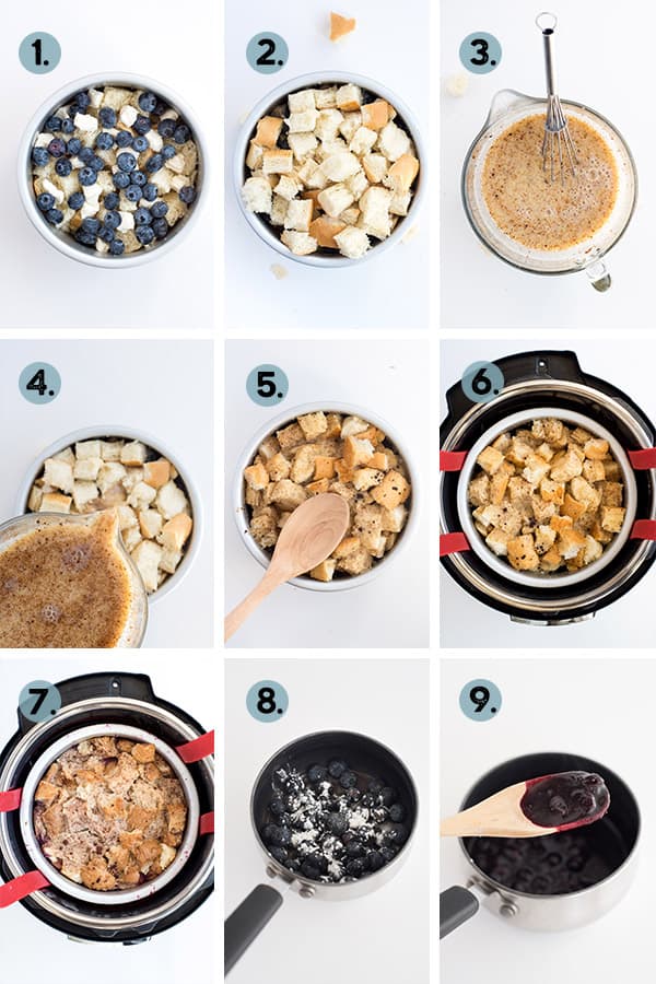 step by step collage of how to make french toast casserole in the instant pot