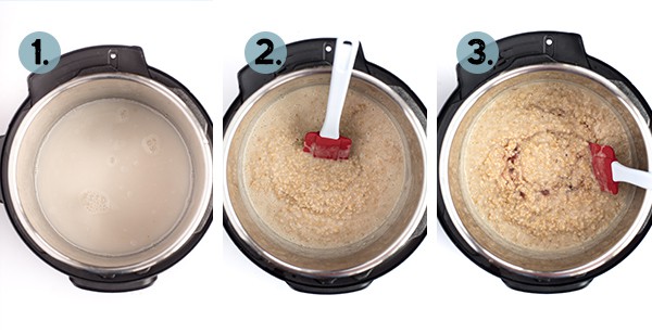 step by step collage of how to make steel cut oats in the instant pot