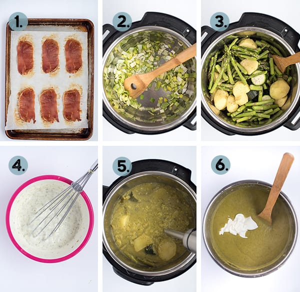 step by step collage of how to make asparagus soup in the instant pot