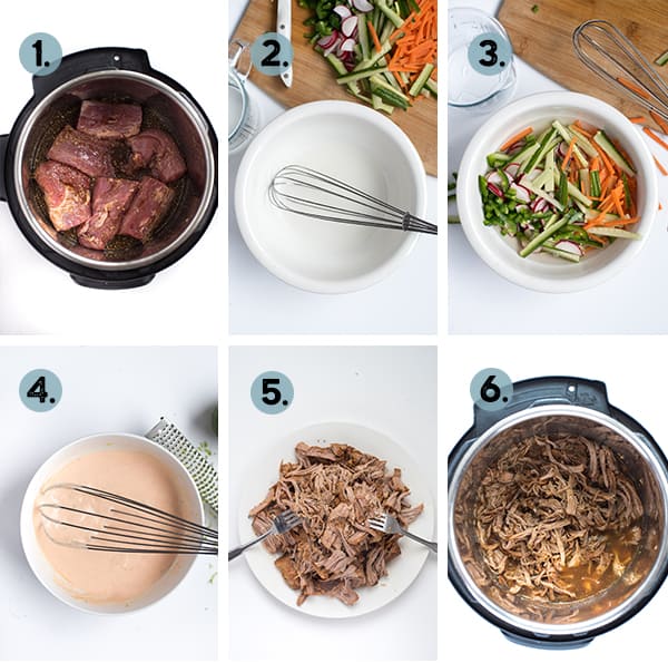 step by step collage of how to make a bahn mi bowl