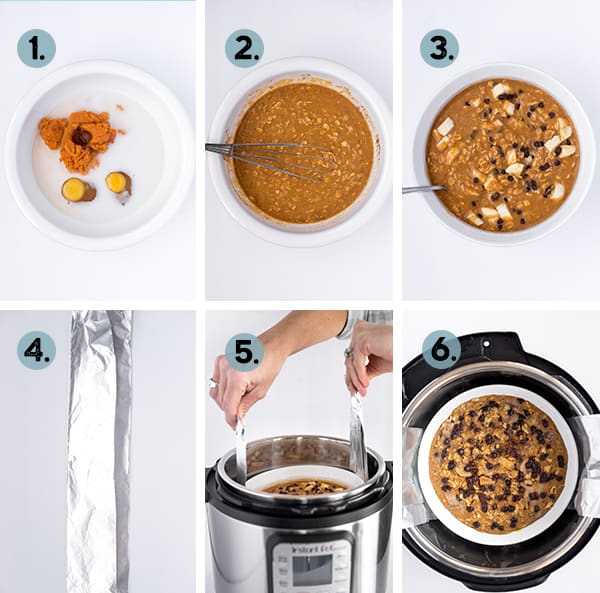 step by step collage of how to make banana oatmeal in the instant pot