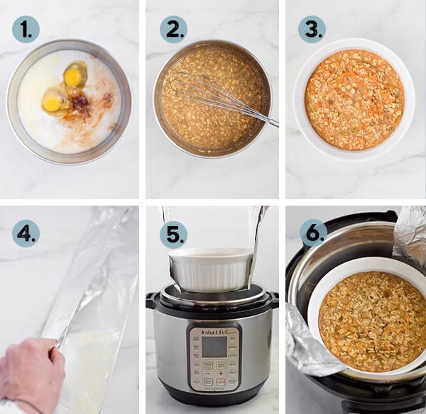 step by step collage of how to make carrot cake oatmeal