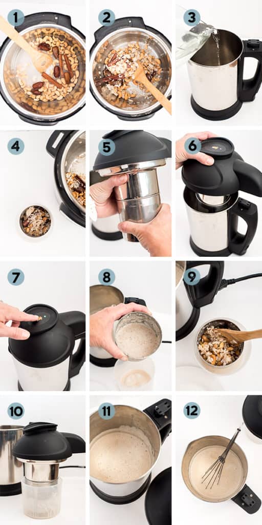 step by step collage of how to make horchata in the instant pot and almond cow