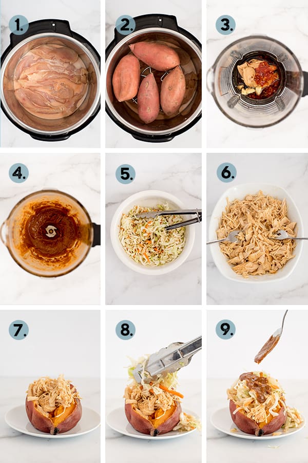 step by step collage of how to make instant pot coconut chicken