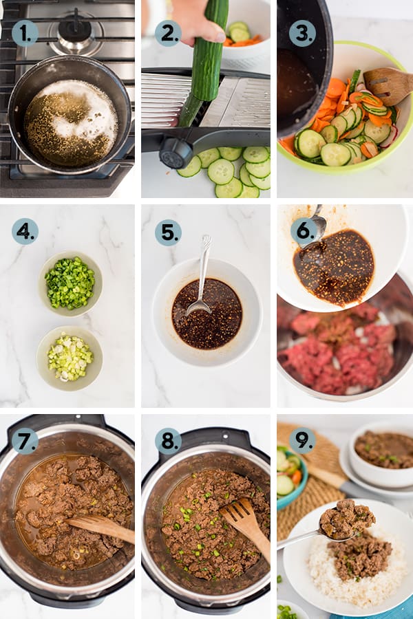 step by step collage of how to make Korean Beef in the Instant Pot