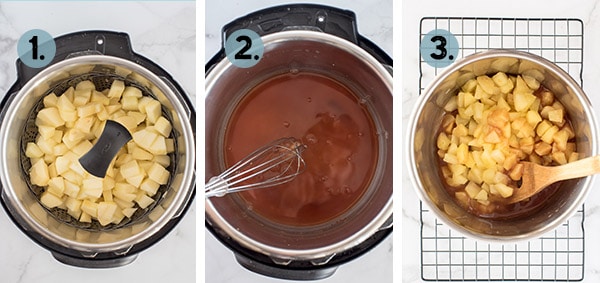 step by step collage of how to make cinnamon apples in the Instant Pot