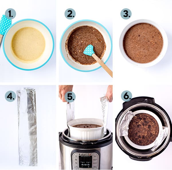 step by step collage of how to make chocolate oatmeal in the Instant Pot