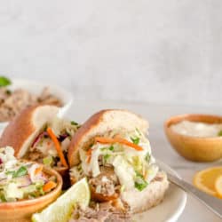 Instant Pot Pulled Pork Sandwich with Slaw and Lime Aioli