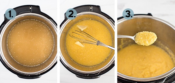 step by step collage of how to make polenta in the Instant Pot