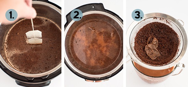 step by step collage of how to make crio bru in Instant Pot