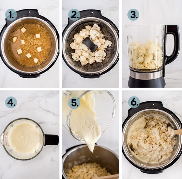 step by step collage of how to mac cauliflower mac and cheese in the instant pot