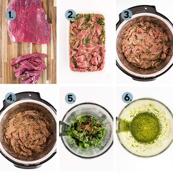 step by step collage of how to make instant pot steak tacos