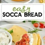 socca bread with cream cheese and tomatoes