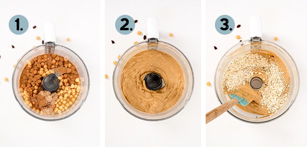 step by step collage of how to make healthy oatmeal raisin cookie dough dip