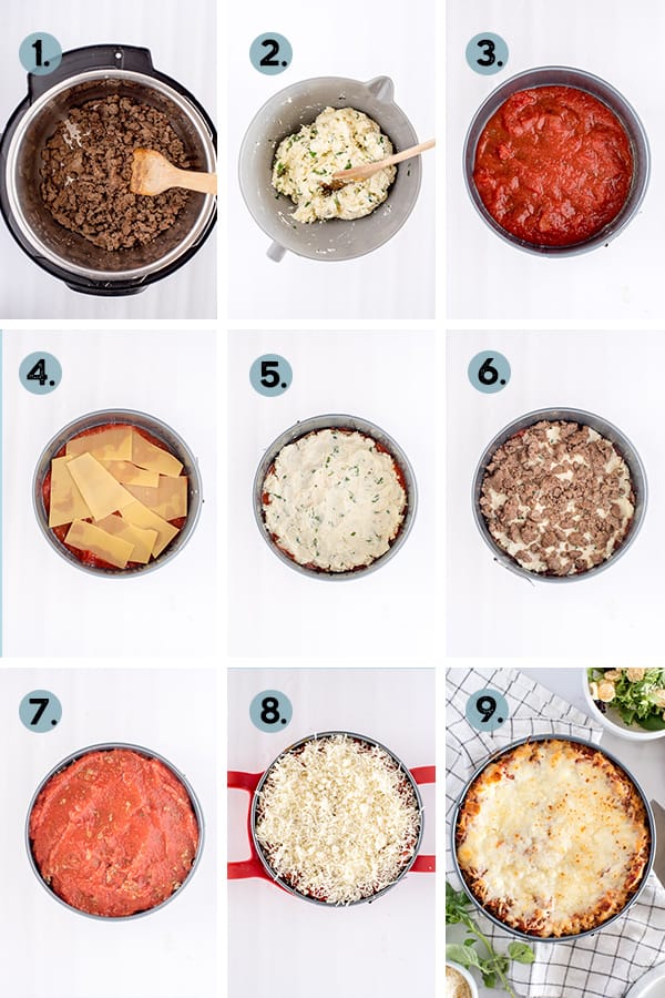 step by step collage of how to make lasagna in the Instant Pot